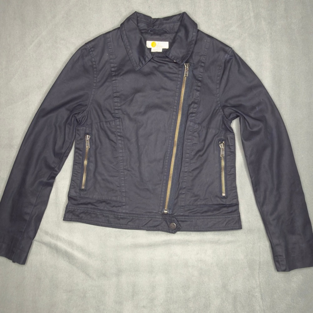 Boden Womens Navy Blue Cotton‎ Moto Biker Jacket Asymmetrical Zip Size US 4